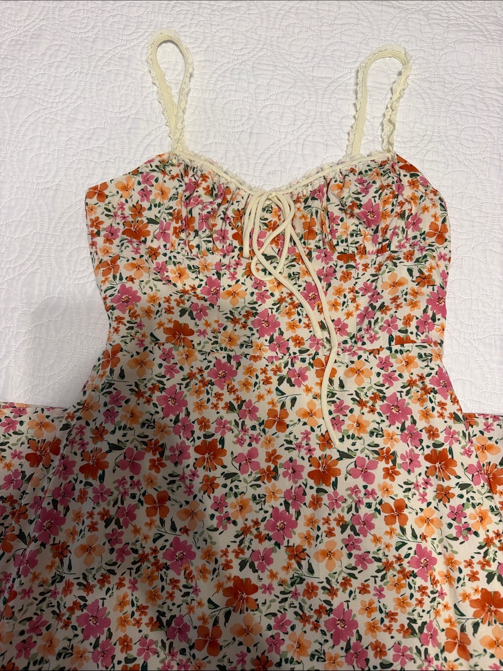 Commense Cream Floral Cami Slip with Pink & Orange Flowers